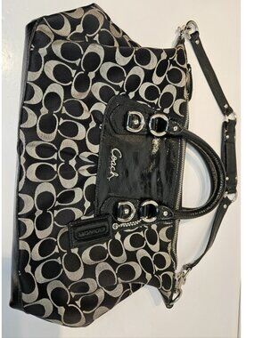 Coach Ashley Signature Black Silver Large Satchel Handbag Shoulder Bag F15443